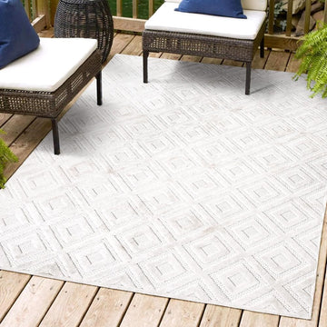 Portmany Neutral Diamond Trellis Indoor/outdoor Area Rug